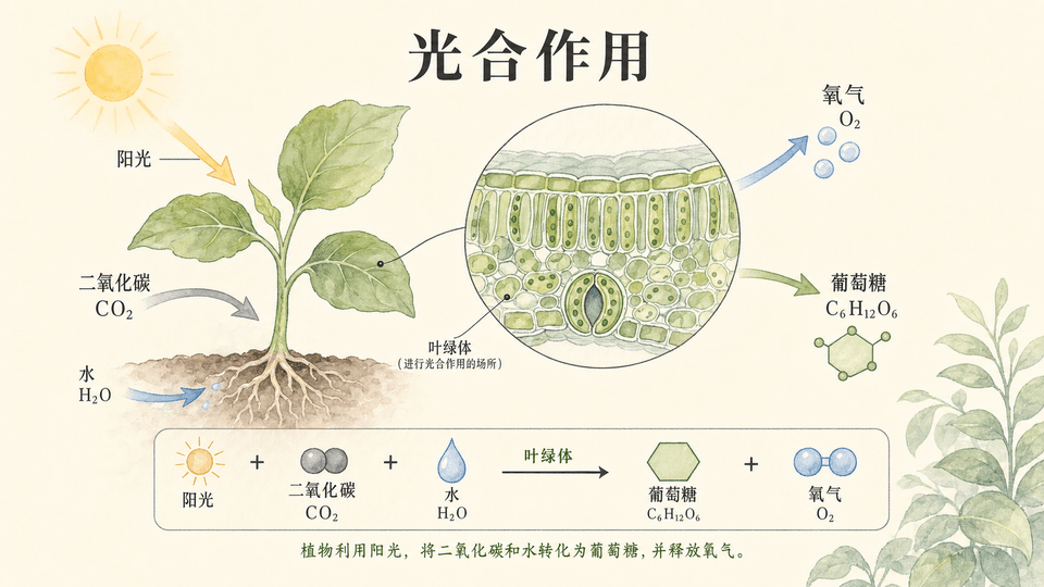 样板房：光合作用的可下钻解释图